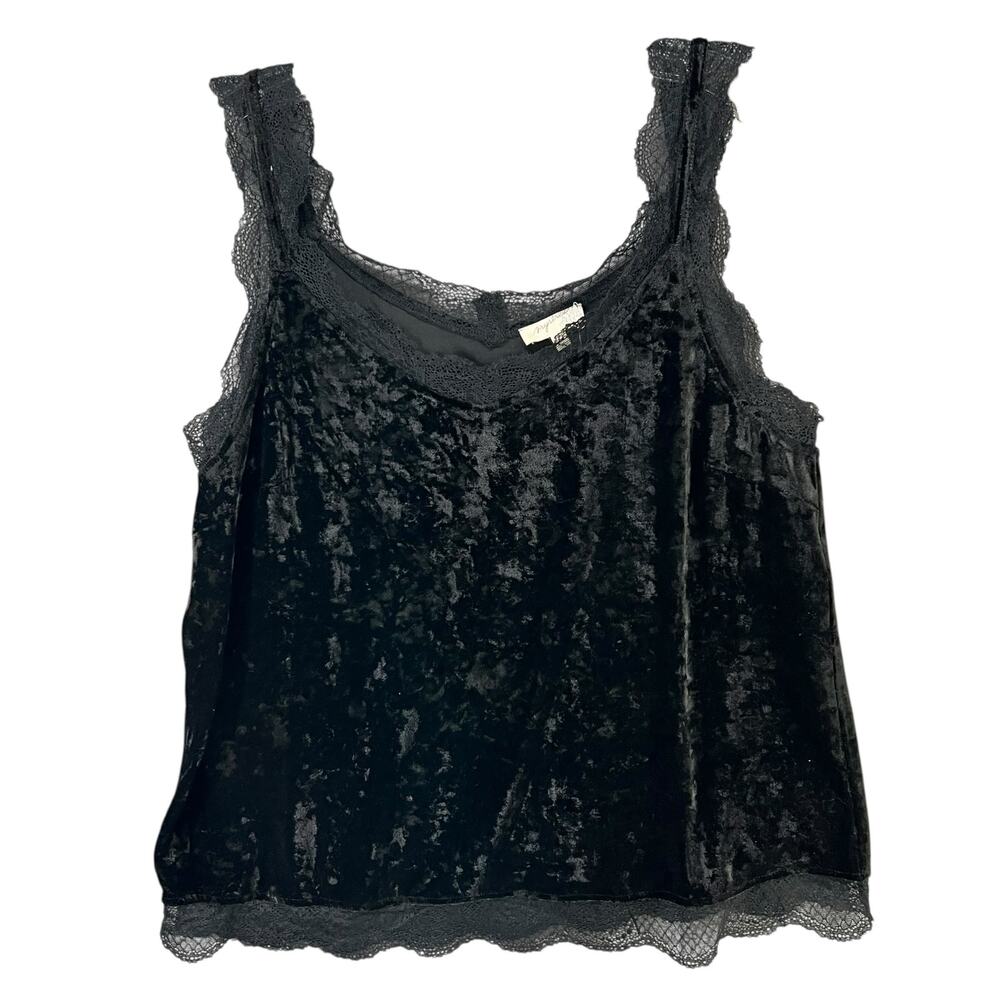 Mystree Y2K Tank Top Womens L Black Crushed Velvet Lace Trim Soft Whimsygoth - Picture 5 of 13